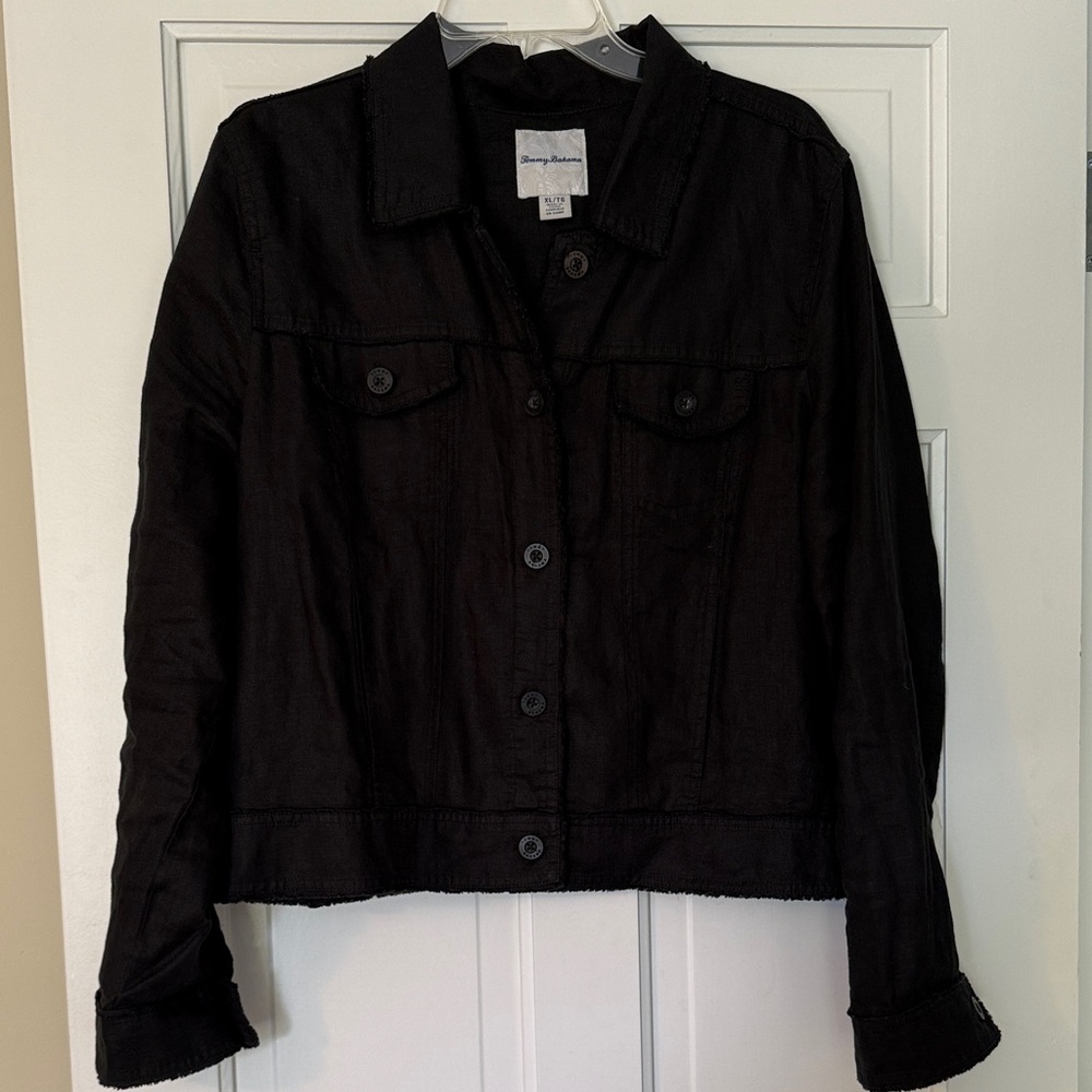 Tommy Bahama Black Linen Two Palms Raw Edge Jacket. Size XL